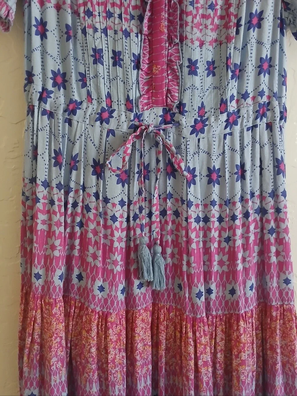 FREE PEOPLE Rare Feelings Prairie Maxi Dress Women's XS Ruffle Pleated Boho